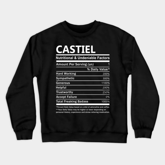 Castiel Name T Shirt - Castiel Nutritional and Undeniable Name Factors Gift Item Tee Crewneck Sweatshirt by nikitak4um